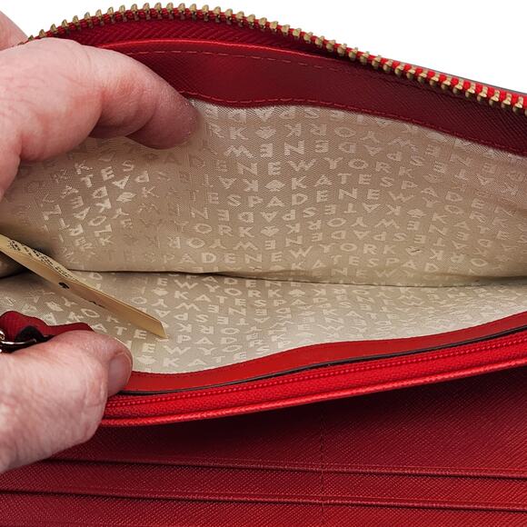 Kate Spade Wellesley Neda Large Zip Around Wallet Red Saffiano Leather - Picture 6 of 11